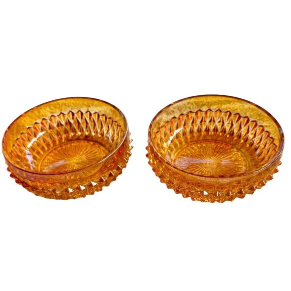 Pair Of Vintage MCM Marigold (Carnival) Glass Geometric Diamond Pattern Bowls - Picture 2 of 8